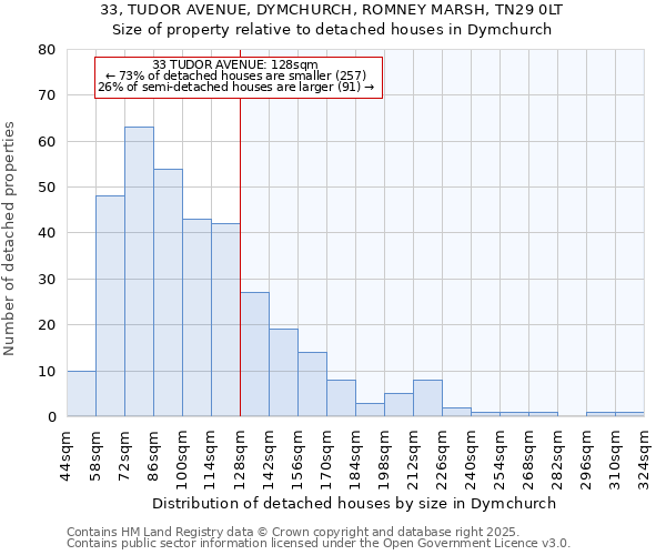 33, TUDOR AVENUE, DYMCHURCH, ROMNEY MARSH, TN29 0LT: Size of property relative to detached houses in Dymchurch