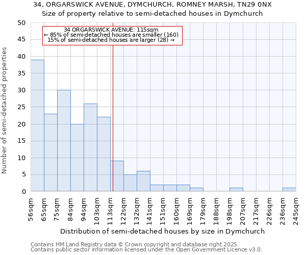 34, ORGARSWICK AVENUE, DYMCHURCH, ROMNEY MARSH, TN29 0NX: Size of property relative to detached houses in Dymchurch