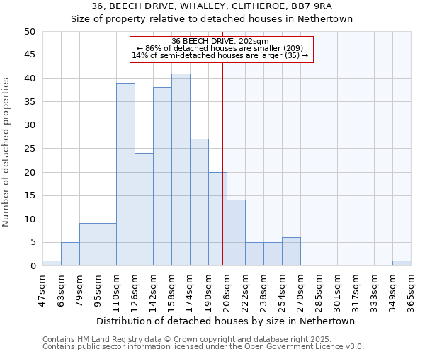 36, BEECH DRIVE, WHALLEY, CLITHEROE, BB7 9RA: Size of property relative to detached houses in Nethertown