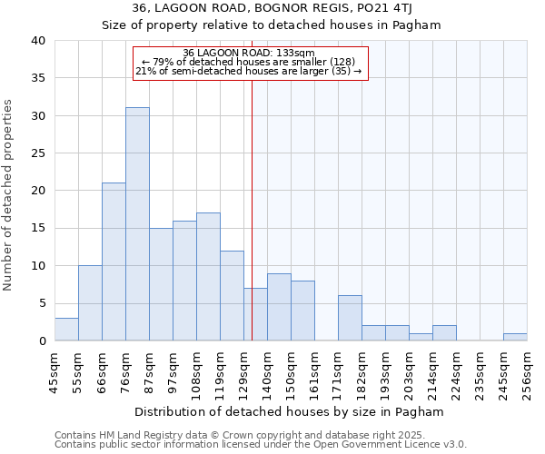 36, LAGOON ROAD, BOGNOR REGIS, PO21 4TJ: Size of property relative to detached houses in Pagham