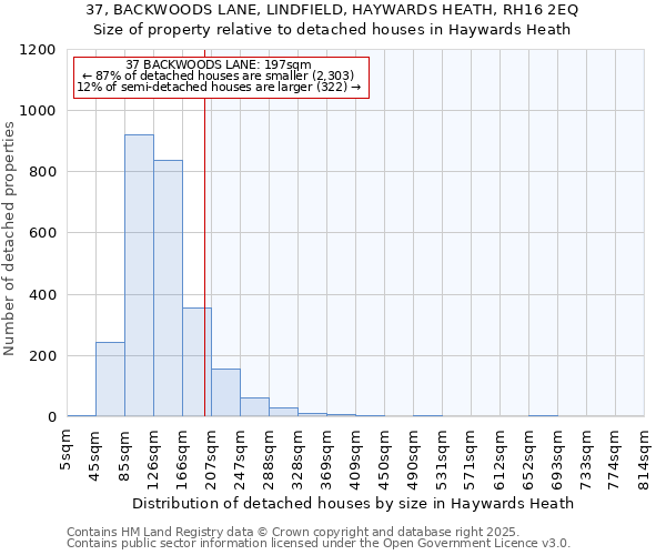 37, BACKWOODS LANE, LINDFIELD, HAYWARDS HEATH, RH16 2EQ: Size of property relative to detached houses in Haywards Heath