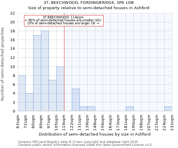 37, BEECHWOOD, FORDINGBRIDGE, SP6 1DB: Size of property relative to detached houses in Ashford