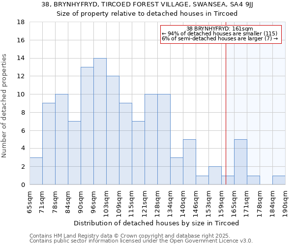 38, BRYNHYFRYD, TIRCOED FOREST VILLAGE, SWANSEA, SA4 9JJ: Size of property relative to detached houses in Tircoed