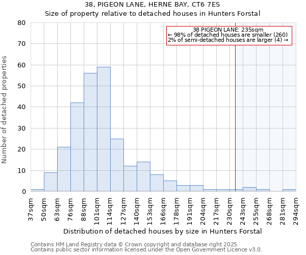 38, PIGEON LANE, HERNE BAY, CT6 7ES: Size of property relative to detached houses in Hunters Forstal