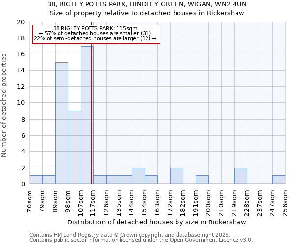 38, RIGLEY POTTS PARK, HINDLEY GREEN, WIGAN, WN2 4UN: Size of property relative to detached houses in Bickershaw