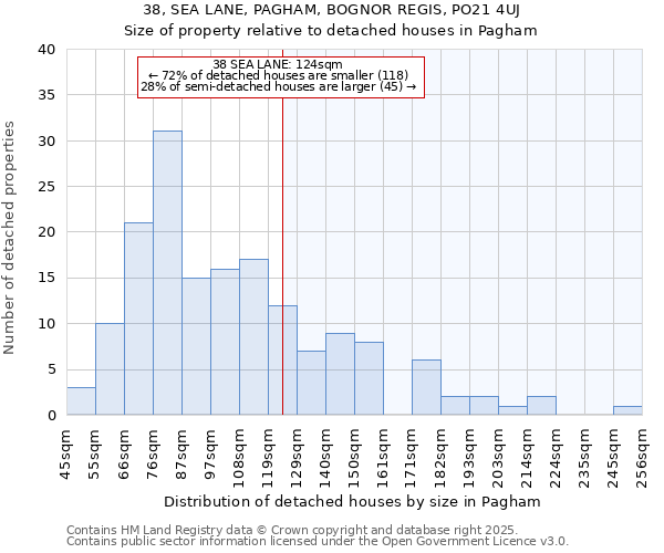 38, SEA LANE, PAGHAM, BOGNOR REGIS, PO21 4UJ: Size of property relative to detached houses in Pagham