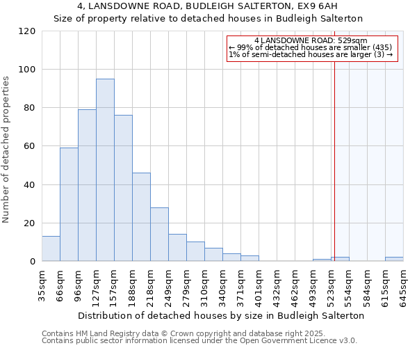 4, LANSDOWNE ROAD, BUDLEIGH SALTERTON, EX9 6AH: Size of property relative to detached houses in Budleigh Salterton