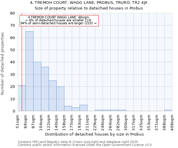 4, TREMOH COURT, WAGG LANE, PROBUS, TRURO, TR2 4JX: Size of property relative to detached houses in Probus