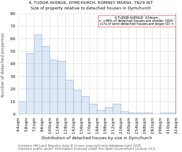 4, TUDOR AVENUE, DYMCHURCH, ROMNEY MARSH, TN29 0LT: Size of property relative to detached houses in Dymchurch