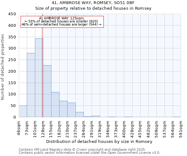 41, AMBROSE WAY, ROMSEY, SO51 0BF: Size of property relative to detached houses in Romsey