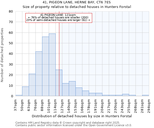 41, PIGEON LANE, HERNE BAY, CT6 7ES: Size of property relative to detached houses in Hunters Forstal