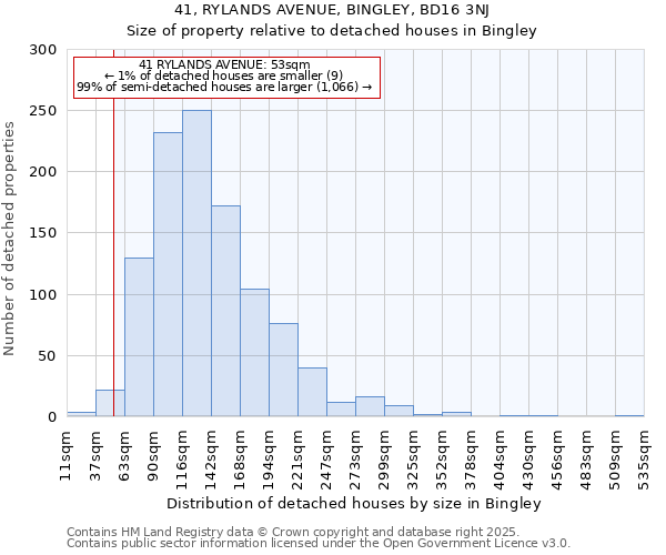 41, RYLANDS AVENUE, BINGLEY, BD16 3NJ: Size of property relative to detached houses in Bingley