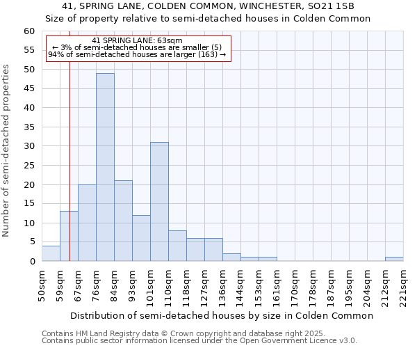 41, SPRING LANE, COLDEN COMMON, WINCHESTER, SO21 1SB: Size of property relative to detached houses in Colden Common