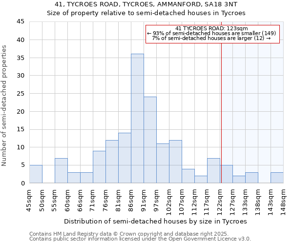 41, TYCROES ROAD, TYCROES, AMMANFORD, SA18 3NT: Size of property relative to detached houses in Tycroes