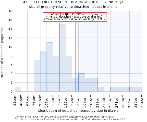 42, BEECH TREE CRESCENT, BLAINA, ABERTILLERY, NP13 3JA: Size of property relative to detached houses in Blaina