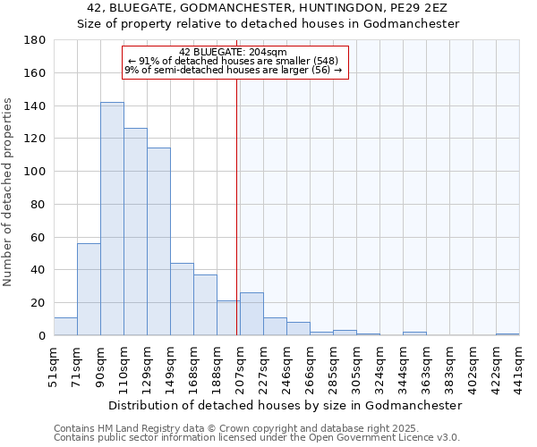 42, BLUEGATE, GODMANCHESTER, HUNTINGDON, PE29 2EZ: Size of property relative to detached houses in Godmanchester