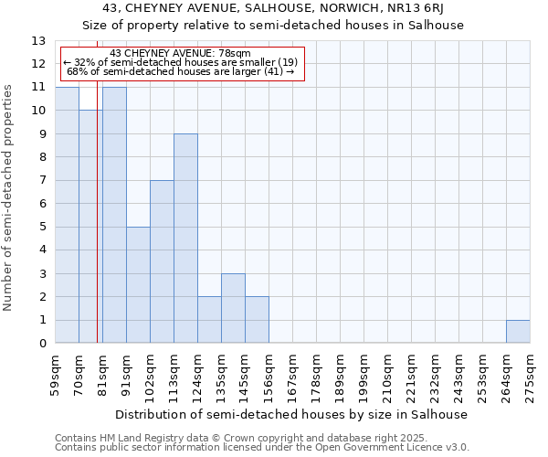 43, CHEYNEY AVENUE, SALHOUSE, NORWICH, NR13 6RJ: Size of property relative to detached houses in Salhouse