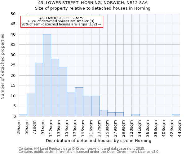 43, LOWER STREET, HORNING, NORWICH, NR12 8AA: Size of property relative to detached houses in Horning