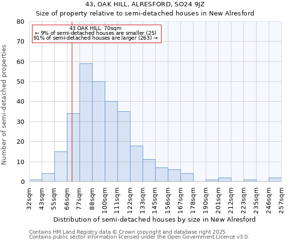 43, OAK HILL, ALRESFORD, SO24 9JZ: Size of property relative to detached houses in New Alresford