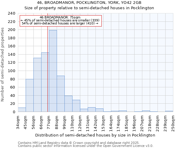 46, BROADMANOR, POCKLINGTON, YORK, YO42 2GB: Size of property relative to detached houses in Pocklington