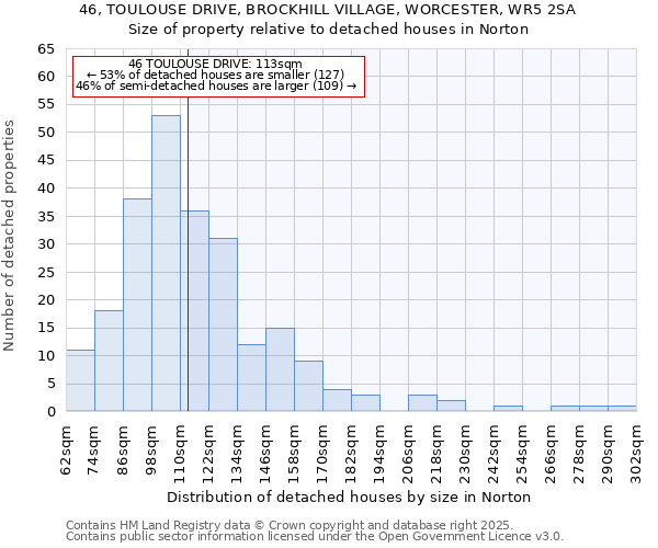 46, TOULOUSE DRIVE, BROCKHILL VILLAGE, WORCESTER, WR5 2SA: Size of property relative to detached houses in Norton