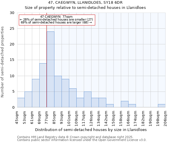 47, CAEGWYN, LLANIDLOES, SY18 6DR: Size of property relative to detached houses in Llanidloes