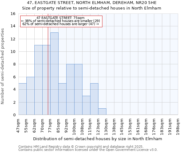 47, EASTGATE STREET, NORTH ELMHAM, DEREHAM, NR20 5HE: Size of property relative to detached houses in North Elmham