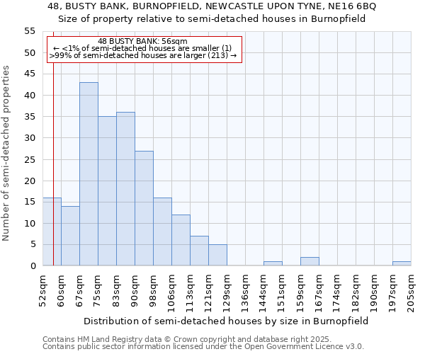 48, BUSTY BANK, BURNOPFIELD, NEWCASTLE UPON TYNE, NE16 6BQ: Size of property relative to detached houses in Burnopfield