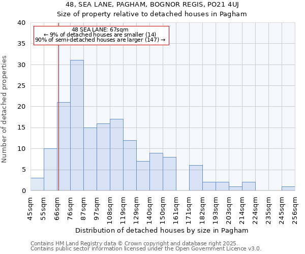 48, SEA LANE, PAGHAM, BOGNOR REGIS, PO21 4UJ: Size of property relative to detached houses in Pagham