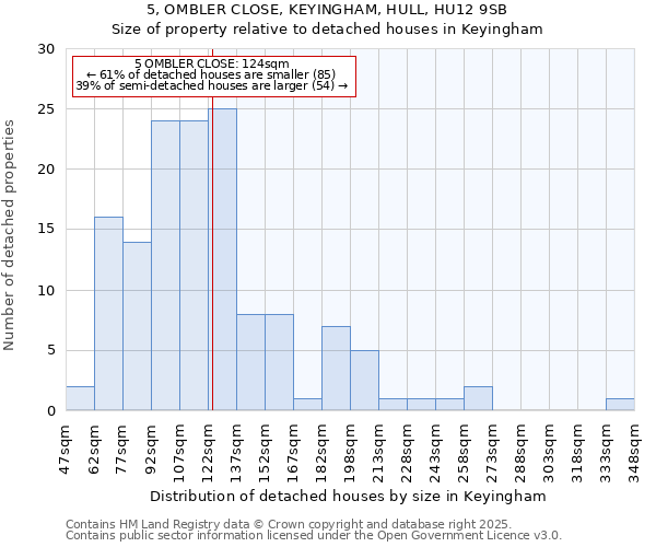 5, OMBLER CLOSE, KEYINGHAM, HULL, HU12 9SB: Size of property relative to detached houses in Keyingham