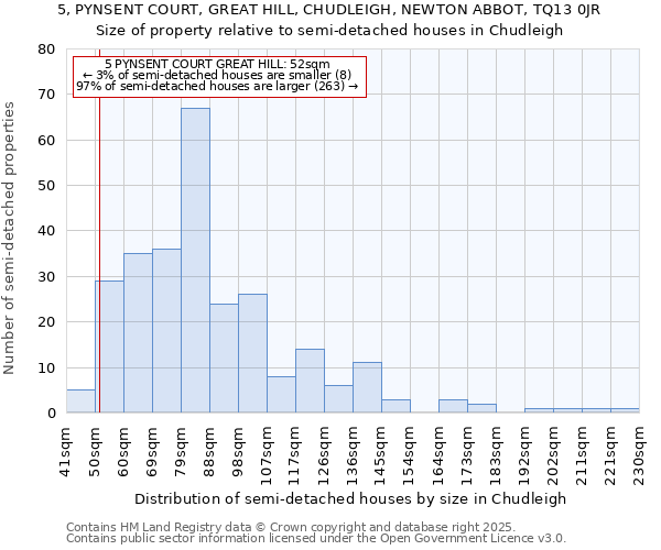 5, PYNSENT COURT, GREAT HILL, CHUDLEIGH, NEWTON ABBOT, TQ13 0JR: Size of property relative to detached houses in Chudleigh