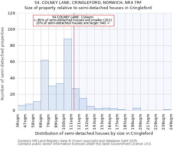 54, COLNEY LANE, CRINGLEFORD, NORWICH, NR4 7RF: Size of property relative to detached houses in Cringleford