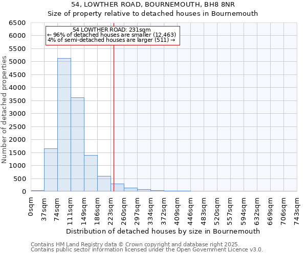 54, LOWTHER ROAD, BOURNEMOUTH, BH8 8NR: Size of property relative to detached houses in Bournemouth