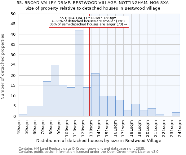 55, BROAD VALLEY DRIVE, BESTWOOD VILLAGE, NOTTINGHAM, NG6 8XA: Size of property relative to detached houses in Bestwood Village