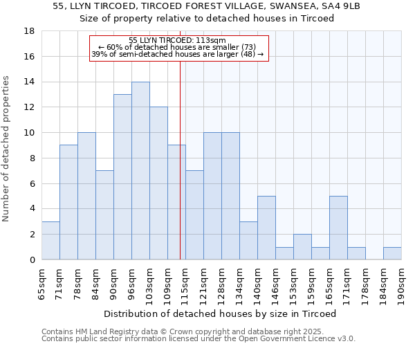 55, LLYN TIRCOED, TIRCOED FOREST VILLAGE, SWANSEA, SA4 9LB: Size of property relative to detached houses in Tircoed