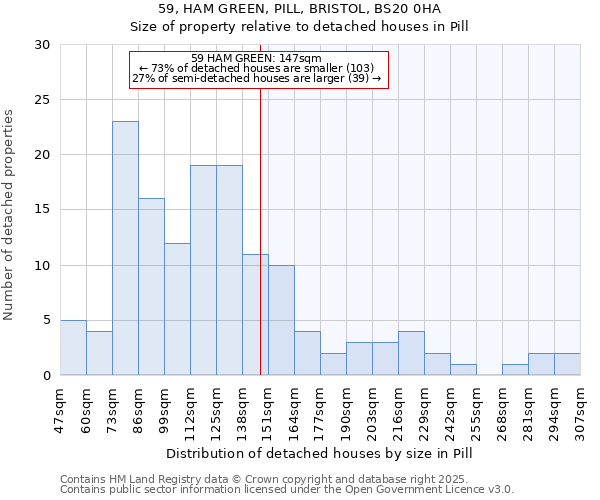 59, HAM GREEN, PILL, BRISTOL, BS20 0HA: Size of property relative to detached houses in Pill