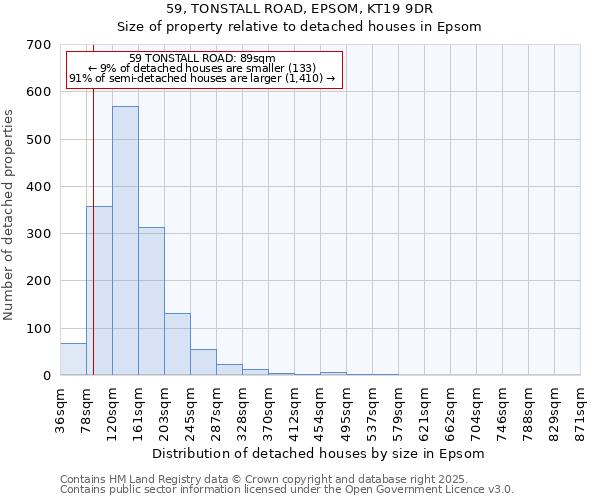 59, TONSTALL ROAD, EPSOM, KT19 9DR: Size of property relative to detached houses in Epsom