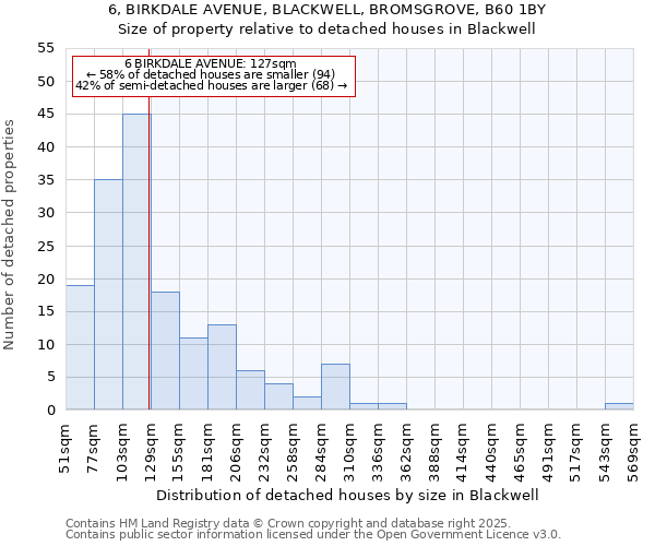 6, BIRKDALE AVENUE, BLACKWELL, BROMSGROVE, B60 1BY: Size of property relative to detached houses in Blackwell