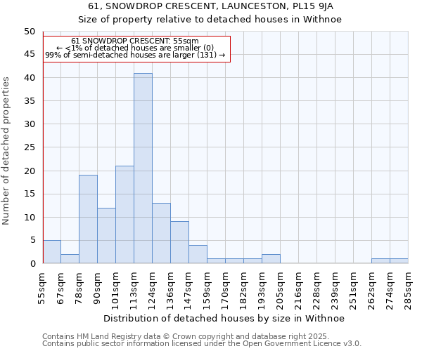 61, SNOWDROP CRESCENT, LAUNCESTON, PL15 9JA: Size of property relative to detached houses in Withnoe