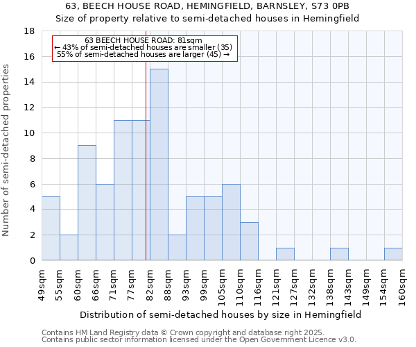 63, BEECH HOUSE ROAD, HEMINGFIELD, BARNSLEY, S73 0PB: Size of property relative to detached houses in Hemingfield