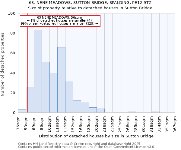 63, NENE MEADOWS, SUTTON BRIDGE, SPALDING, PE12 9TZ: Size of property relative to detached houses in Sutton Bridge