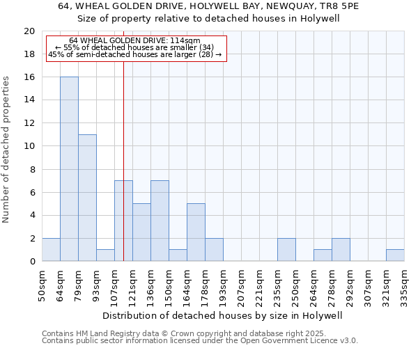 64, WHEAL GOLDEN DRIVE, HOLYWELL BAY, NEWQUAY, TR8 5PE: Size of property relative to detached houses in Holywell