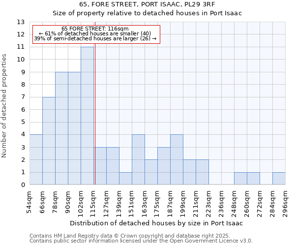 65, FORE STREET, PORT ISAAC, PL29 3RF: Size of property relative to detached houses in Port Isaac