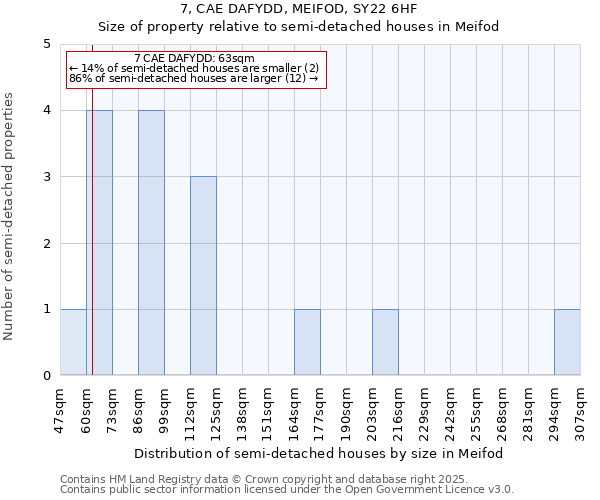 7, CAE DAFYDD, MEIFOD, SY22 6HF: Size of property relative to detached houses in Meifod