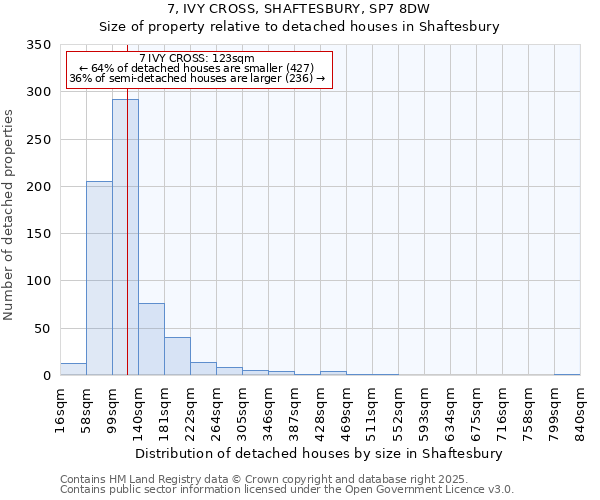 7, IVY CROSS, SHAFTESBURY, SP7 8DW: Size of property relative to detached houses in Shaftesbury