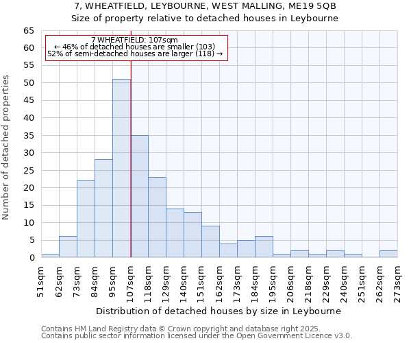 7, WHEATFIELD, LEYBOURNE, WEST MALLING, ME19 5QB: Size of property relative to detached houses in Leybourne