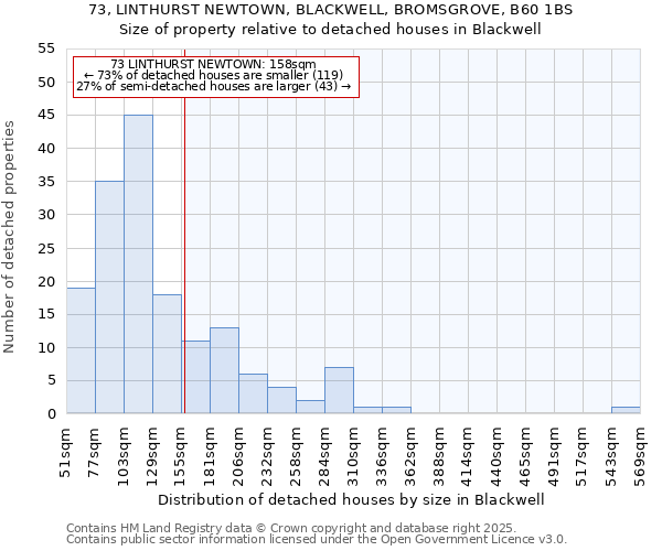 73, LINTHURST NEWTOWN, BLACKWELL, BROMSGROVE, B60 1BS: Size of property relative to detached houses in Blackwell