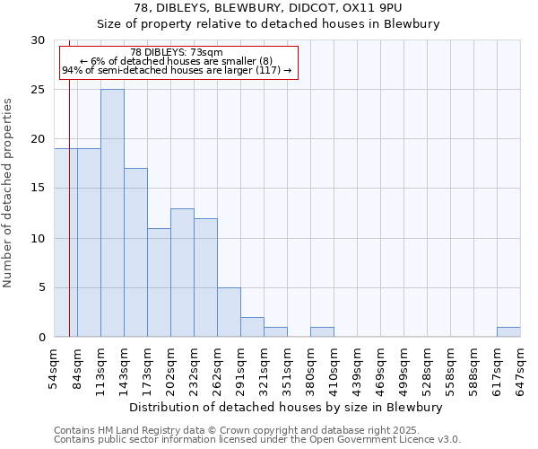 78, DIBLEYS, BLEWBURY, DIDCOT, OX11 9PU: Size of property relative to detached houses in Blewbury