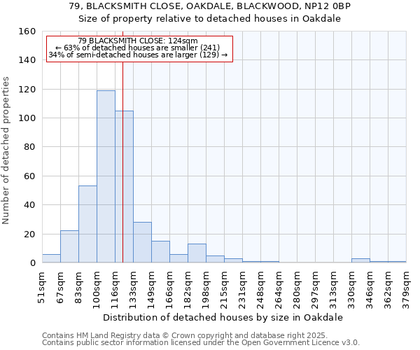 79, BLACKSMITH CLOSE, OAKDALE, BLACKWOOD, NP12 0BP: Size of property relative to detached houses in Oakdale