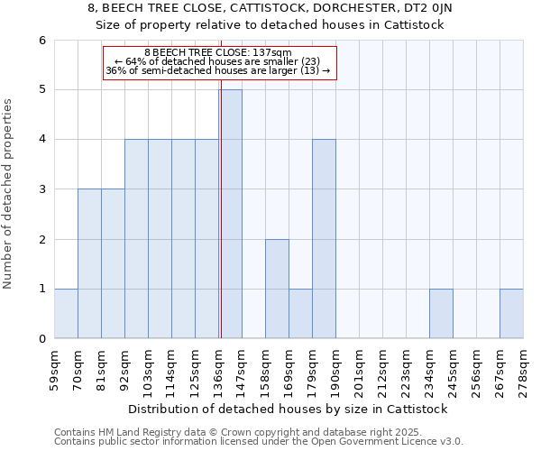 8, BEECH TREE CLOSE, CATTISTOCK, DORCHESTER, DT2 0JN: Size of property relative to detached houses in Cattistock